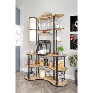 Brew-bliss Mutlu Kahve Köşesi̇-çok Amaçli Mutfak Rafi Safi̇r Meşe-lambader Aydinlatmali