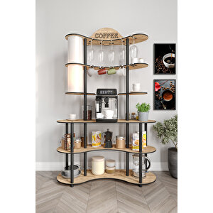 Brew-bliss Mutlu Kahve Köşesi̇-çok Amaçli Mutfak Rafi Safi̇r Meşe-lambader Aydinlatmali