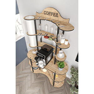 Brew-bliss Mutlu Kahve Köşesi̇-çok Amaçli Mutfak Rafi Safi̇r Meşe-lambader Aydinlatmali