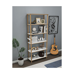 Rosa 6 Raflı Beyaz Kitaplık – Minimalist Mdf & Ahşap Tasarım – 174x80x30 Cm