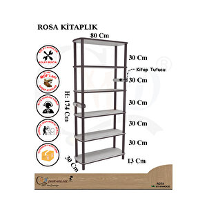 Rosa 6 Raflı Beyaz Kitaplık – Minimalist Mdf & Ahşap Tasarım – 174x80x30 Cm