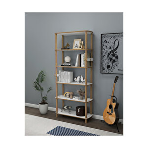 Rosa 6 Raflı Beyaz Kitaplık – Minimalist Mdf & Ahşap Tasarım – 174x80x30 Cm