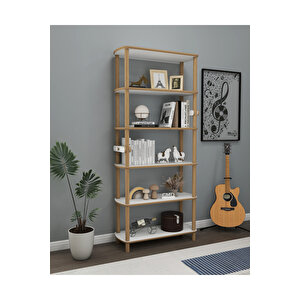 Rosa 6 Raflı Beyaz Kitaplık – Minimalist Mdf & Ahşap Tasarım – 174x80x30 Cm