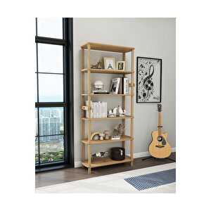 Rosa Ahşap Kitaplık :6 Raflı Minimalist Mdf Ve Ahşap Tasarım 174cm X 80cm X 30cm Derinlikte Kitaplık