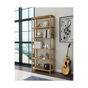 Rosa Ahşap Kitaplık :6 Raflı Minimalist Mdf Ve Ahşap Tasarım 174cm X 80cm X 30cm Derinlikte Kitaplık