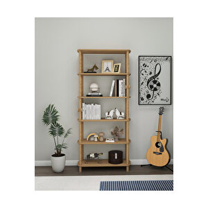 Rosa Ahşap Kitaplık :6 Raflı Minimalist Mdf Ve Ahşap Tasarım 174cm X 80cm X 30cm Derinlikte Kitaplık