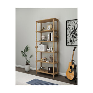 Rosa Ahşap Kitaplık :6 Raflı Minimalist Mdf Ve Ahşap Tasarım 174cm X 80cm X 30cm Derinlikte Kitaplık