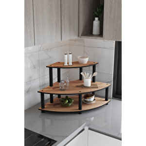 Dekorati̇f Oval Köşe 3 Katli Tezgah Üstü Raf 50 Cm X 50 Cm Madran Cevi̇z