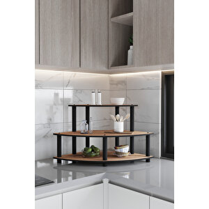 Dekorati̇f Oval Köşe 3 Katli Tezgah Üstü Raf 50 Cm X 50 Cm Madran Cevi̇z