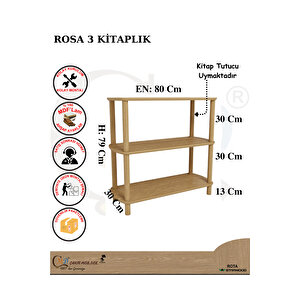 Rosa 3 Raflı Kitaplık – Minimalist Tasarım, Mdf Lam Gövde, Ahşap Ayaklı, 80 Cm Raflı Dolap