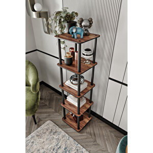 Dekoratif Masivo Kitaplık 5 Katlı 34x34 Dikdörtgen Çok Amaçlı Raf Madran Ceviz