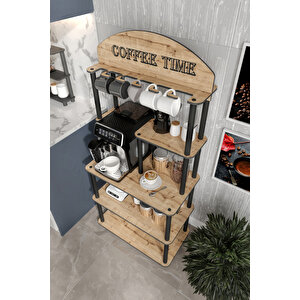 Dekoratif Kahve Köşesi Coffee Time 38 Cmx69 Cm Çok Amaçlı Raf Safir Meşe Tüm Kahve Makineleri