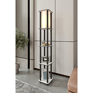 Dekoratif Estantes Kare Beyaz Raflı Lambader