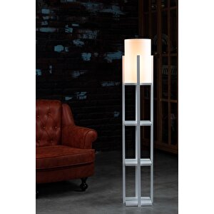 Dekoratif Estantes Kare Beyaz Raflı Lambader