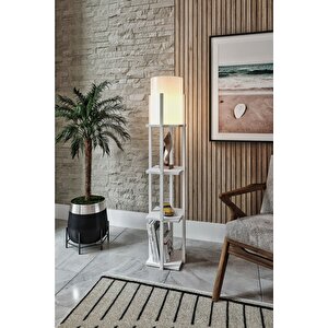 Dekoratif Estantes Kare Beyaz Raflı Lambader