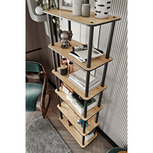 Dekoratif Masi̇vo Ki̇taplik 6 Katlı 30x60 Dikdörtgen Çok Amaçlı Raf Safi̇r Meşe