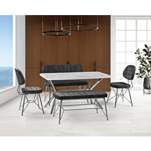 Gaye Beyaz Mermer Masa & Gözde Krom Benç Takımı Takımı Hdr1272 - Md