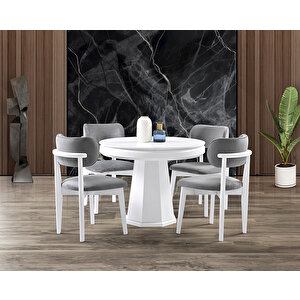 Hayal Beyaz Yuvarlak Masa & Atlas Beyaz Sandalye Takımı Hdr1202 - Md