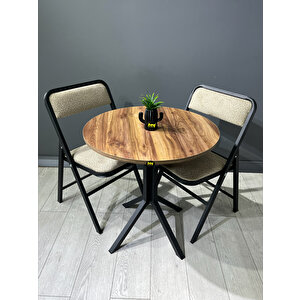 Nisa Kemençe Yuvarlak Mutfak Masası Yemek Masası Metal Siyah Ayak 70 Cm