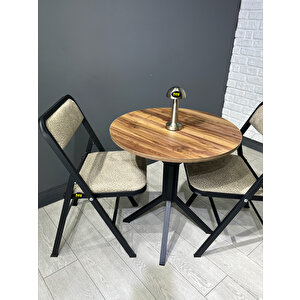 Nisa Kemençe Yuvarlak Mutfak Masası Yemek Masası Metal Siyah Ayak 70 Cm