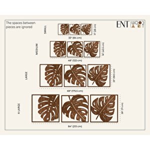Ent Wood Art Ahşap Duvar Tablosu, 3 Parça Ahşap Modern Yaprak Duvar Dekoru, Geometrik Desen Duvar Paneli, Ceviz