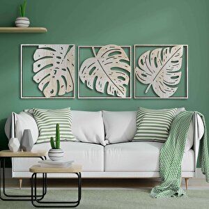Ahşap Duvar Tablosu, 3 Parça Ahşap Modern Yaprak Duvar Dekoru, Geometrik Desen Duvar Paneli, Akçaağaç 71x71 cm