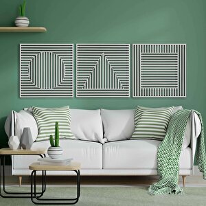 Ahşap Duvar Tablosu, 3 Parça Ahşap Modern Üçgen Kare Oval Duvar Dekoru, Geometrik Desen Duvar Paneli, Beyaz 58,5x58,5 cm