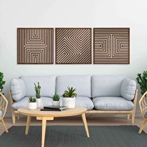 Ahşap Duvar Tablosu, 3 Parça Ahşap Modern Yanılsama Duvar Dekoru, Soyut Desen Duvar Paneli, Ceviz 40,5x40,5 cm