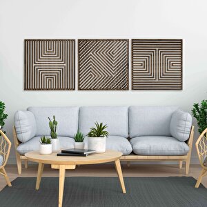 Ahşap Duvar Tablosu, 3 Parça Ahşap Modern Yanılsama Duvar Dekoru, Soyut Desen Duvar Paneli, Akasya 71x71 cm