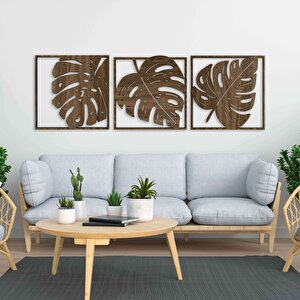 Ent Wood Art Ahşap Duvar Tablosu, 3 Parça Ahşap Modern Yaprak Duvar Dekoru, Geometrik Desen Duvar Paneli, Akasya
