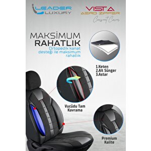 Mitsubishi Carisma Ile Uyumlu Lüx Deri Detaylı Keten Oto Koltuk Kılıfı Ön Arka Takım Vista Serisi Dark Siyah