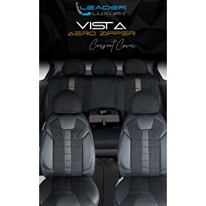 Daewoo Super Saloon Ile Uyumlu Lüx Deri Detaylı Keten Oto Koltuk Kılıfı Ön Arka Takım Vista Serisi Dark Siyah