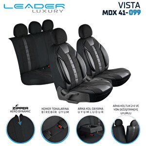 Fiat Egea Easy Stil Ile Uyumlu Lüx Deri Detaylı Keten Oto Koltuk Kılıfı Ön Arka Takım Vista Serisi Dark Siyah