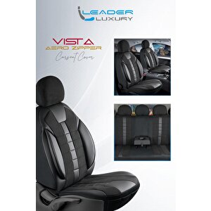 Toyota Yaris 2003-2005 Ile Uyumlu Lüx Deri Detaylı Keten Oto Koltuk Kılıfı Ön Arka Takım Vista Serisi Dark Siyah