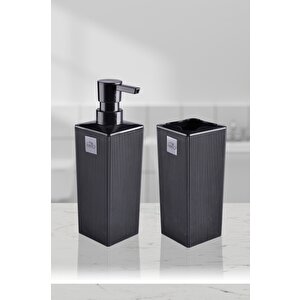Minimalist Banyo Seti – Sıvı Sabunluk Ve Diş Fırçalık | Modern Kare Tasarım Dc-6778 Antrasit