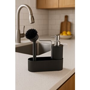 Mutfak Tezgahı Düzenleyici Set – Sıvı Sabunluk Ve Bulaşık Fırçası Aparatlı Dc-6776 Siyah
