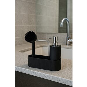 Mutfak Tezgahı Düzenleyici Set – Sıvı Sabunluk Ve Bulaşık Fırçası Aparatlı Dc-6776 Siyah