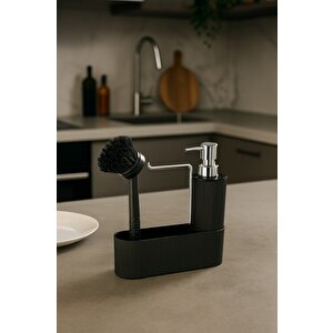 Mutfak Tezgahı Düzenleyici Set – Sıvı Sabunluk Ve Bulaşık Fırçası Aparatlı Dc-6776 Siyah
