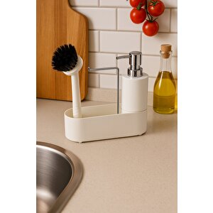 Mutfak Tezgahı Düzenleyici Set – Sıvı Sabunluk Ve Bulaşık Fırçası Aparatlı Dc-6776 Beyaz