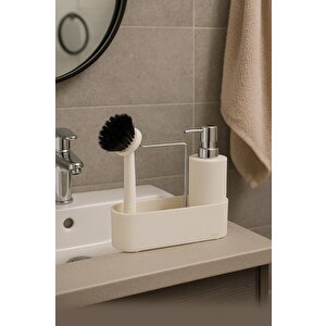 Mutfak Tezgahı Düzenleyici Set – Sıvı Sabunluk Ve Bulaşık Fırçası Aparatlı Dc-6776 Beyaz