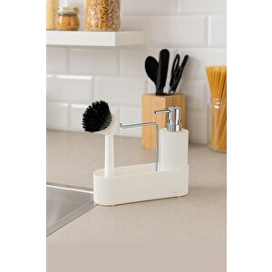 Mutfak Tezgahı Düzenleyici Set – Sıvı Sabunluk Ve Bulaşık Fırçası Aparatlı Dc-6776 Beyaz