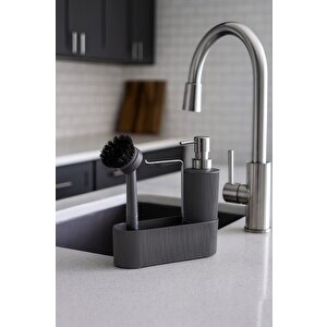 Mutfak Tezgahı Düzenleyici Set – Sıvı Sabunluk Ve Bulaşık Fırçası Aparatlı Dc-6776 Gri