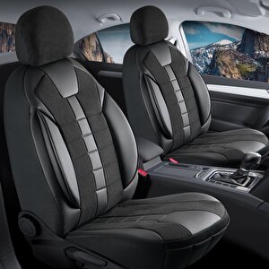 Peugeot 308 Hatchback 2008-13 Ile Uyumlu Lüx Deri Detaylı Keten Oto Koltuk Kılıfı Ön Arka Takım Vista Serisi Dark Siyah