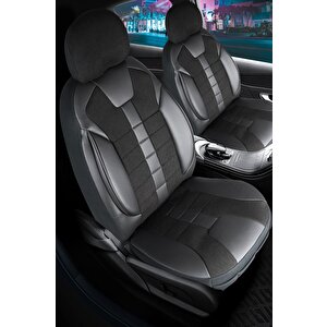 Volvo S60 2004-2007 Ile Uyumlu Lüx Deri Detaylı Keten Oto Koltuk Kılıfı Ön Arka Takım Vista Serisi Dark Siyah