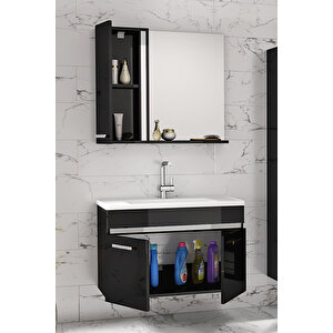 Gold Siyah Gri 65 Cm Mdf-lavabolu Banyo Dolabı Seti