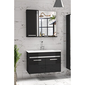 Gold Siyah Gri 80 Cm Mdf-lavabolu Banyo Dolabı Seti