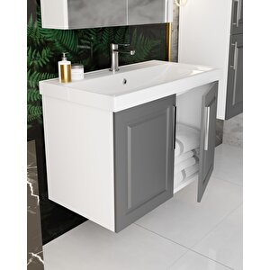 Arin 80 Cm Banyo Dolabı Antrasit, Alt Modül, Mdf, Lavabo Dahil, Lavabolu