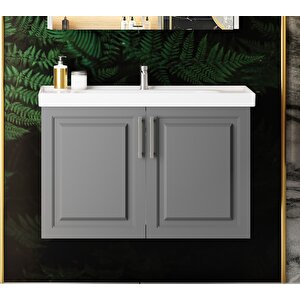 Arin 80 Cm Banyo Dolabı Antrasit, Alt Modül, Mdf, Lavabo Dahil, Lavabolu