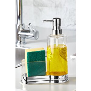 Şeffaf Sıvı Sabunluk  – Paslanmaz Krom Standlı, Mutfak Lavabosu Düzenleyici Dc-6777