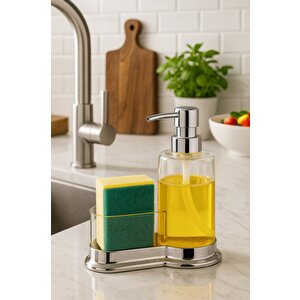 Şeffaf Sıvı Sabunluk  – Paslanmaz Krom Standlı, Mutfak Lavabosu Düzenleyici Dc-6777